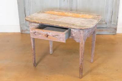 Swedish 1820s Side Table with Carved Drawer and Tapered Legs