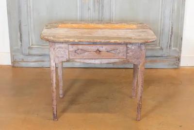 Swedish 1820s Side Table with Carved Drawer and Tapered Legs