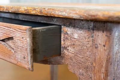 Swedish 1820s Side Table with Carved Drawer and Tapered Legs
