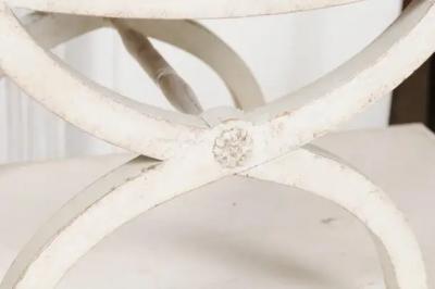 Swedish 1830s Empire Style Painted and Upholstered Stool with Spindle Arms