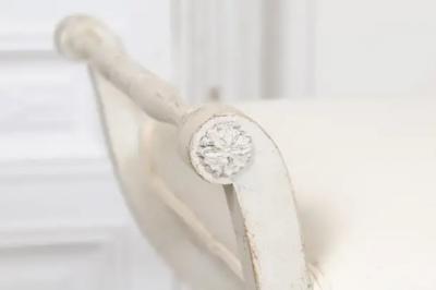 Swedish 1830s Empire Style Painted and Upholstered Stool with Spindle Arms