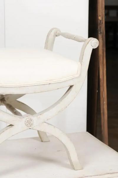 Swedish 1830s Empire Style Painted and Upholstered Stool with Spindle Arms