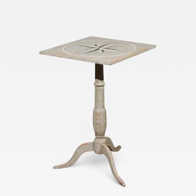 Swedish 1850s Grey Painted Gu ridon Pedestal Side Table with Wind Rose Motif