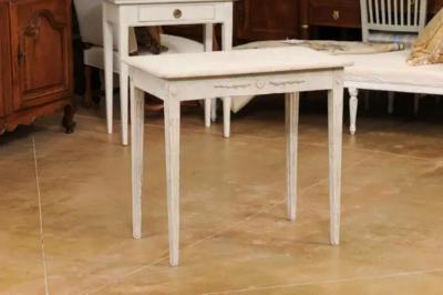 Swedish 1860s Gustavian Style Painted Console Table with Carved Floral D cor