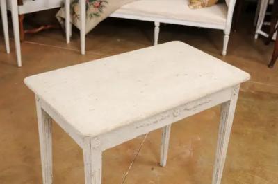 Swedish 1860s Gustavian Style Painted Console Table with Carved Floral D cor