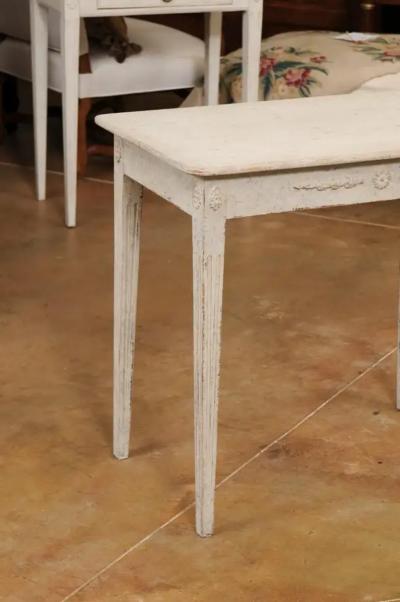 Swedish 1860s Gustavian Style Painted Console Table with Carved Floral D cor