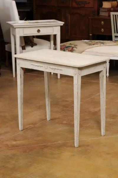 Swedish 1860s Gustavian Style Painted Console Table with Carved Floral D cor