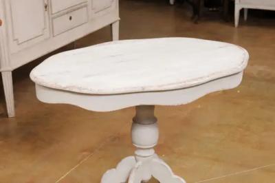 Swedish 1860s Painted Oval Pedestal Table with Carved Apron and Quadripod Base