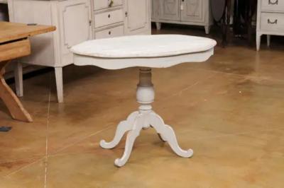 Swedish 1860s Painted Oval Pedestal Table with Carved Apron and Quadripod Base