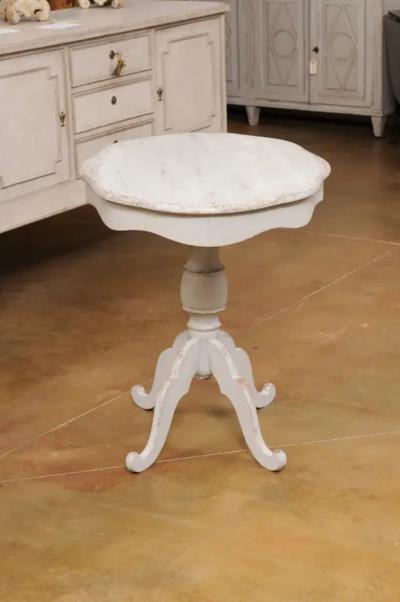 Swedish 1860s Painted Oval Pedestal Table with Carved Apron and Quadripod Base