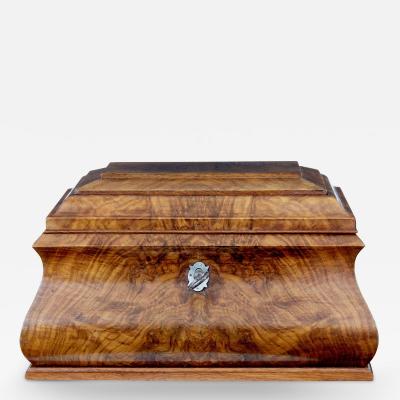 Swedish 1880s Burr Walnut Sarcophagus Form Partitioned Sewing Box from Gnesta