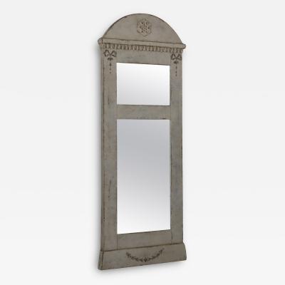 Swedish 1880s Gray Painted Wall Mirror with Carved Rosettes and Ribbons