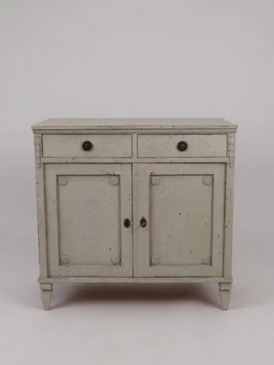 Swedish 1880s Gustavian Style Gray Painted Sideboard with Carved Guilloches