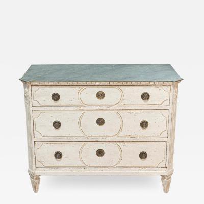 Swedish 1880s Gustavian Style Off White Painted Commode with Marbleized Top