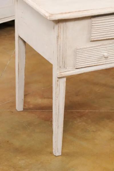 Swedish 1880s Gustavian Style Painted Side Table with Three Reeded Drawers