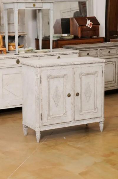 Swedish 1880s Gustavian Style Painted Wood Sideboard with Carved Diamond Motifs