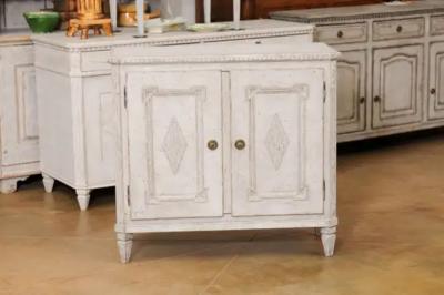 Swedish 1880s Gustavian Style Painted Wood Sideboard with Carved Diamond Motifs