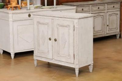 Swedish 1880s Gustavian Style Painted Wood Sideboard with Carved Diamond Motifs