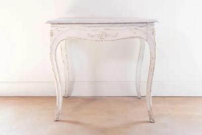 Swedish 1890 Painted Freestanding Side Table with Cabriole Legs and Carved Skirt