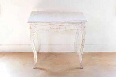 Swedish 1890 Painted Freestanding Side Table with Cabriole Legs and Carved Skirt