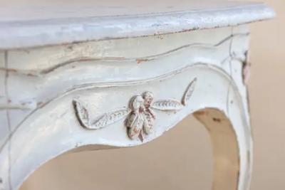 Swedish 1890 Painted Freestanding Side Table with Cabriole Legs and Carved Skirt