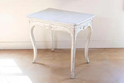 Swedish 1890 Painted Freestanding Side Table with Cabriole Legs and Carved Skirt