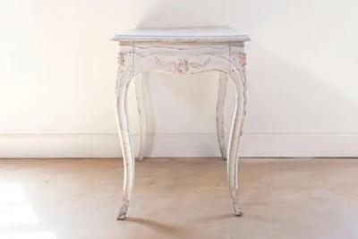 Swedish 1890 Painted Freestanding Side Table with Cabriole Legs and Carved Skirt