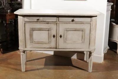Swedish 1890 Painted Sideboard with Two Drawers Two Doors and Fluted Side Posts
