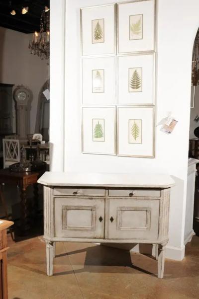 Swedish 1890 Painted Sideboard with Two Drawers Two Doors and Fluted Side Posts