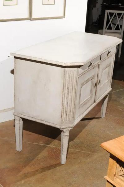 Swedish 1890 Painted Sideboard with Two Drawers Two Doors and Fluted Side Posts