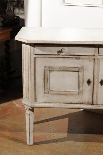 Swedish 1890 Painted Sideboard with Two Drawers Two Doors and Fluted Side Posts