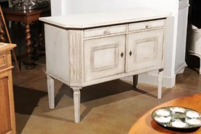 Swedish 1890 Painted Sideboard with Two Drawers Two Doors and Fluted Side Posts