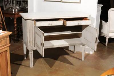 Swedish 1890 Painted Sideboard with Two Drawers Two Doors and Fluted Side Posts