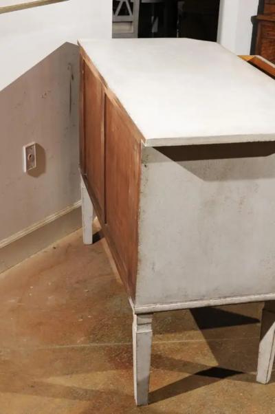Swedish 1890 Painted Sideboard with Two Drawers Two Doors and Fluted Side Posts