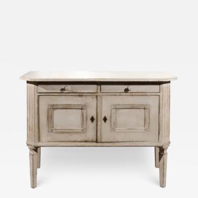 Swedish 1890 Painted Sideboard with Two Drawers Two Doors and Fluted Side Posts