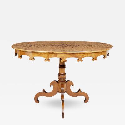 Swedish 1890s Burr Birch Occasional Table with Oval Top and Carved Apron