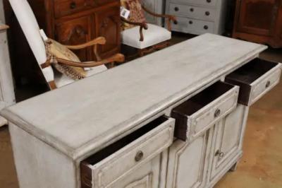 Swedish 1890s Painted Wood Sideboard with Three Drawers over Three Doors