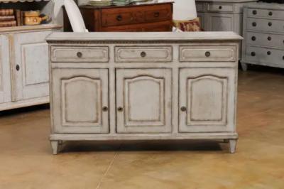 Swedish 1890s Painted Wood Sideboard with Three Drawers over Three Doors