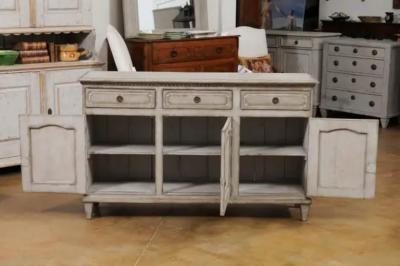 Swedish 1890s Painted Wood Sideboard with Three Drawers over Three Doors