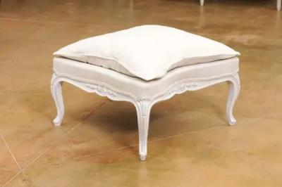 Swedish 1890s Rococo Revival Painted Wood Stool with Carved Floral Motifs