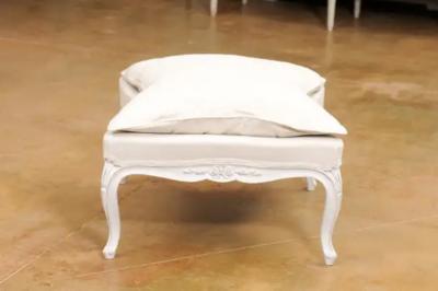 Swedish 1890s Rococo Revival Painted Wood Stool with Carved Floral Motifs