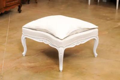 Swedish 1890s Rococo Revival Painted Wood Stool with Carved Floral Motifs