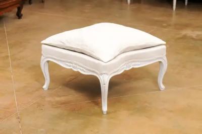 Swedish 1890s Rococo Revival Painted Wood Stool with Carved Floral Motifs