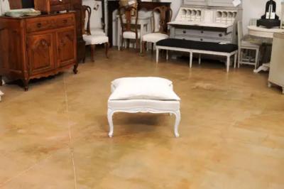 Swedish 1890s Rococo Revival Painted Wood Stool with Carved Floral Motifs