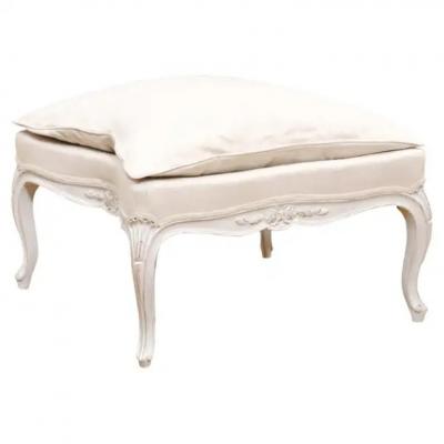 Swedish 1890s Rococo Revival Painted Wood Stool with Carved Floral Motifs