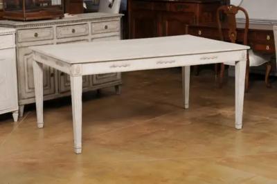 Swedish 1900 Gustavian Style Dining Table with Carved Apron and Fluted Legs