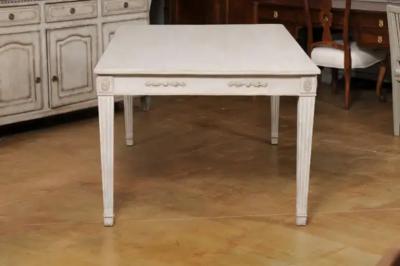 Swedish 1900 Gustavian Style Dining Table with Carved Apron and Fluted Legs