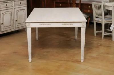 Swedish 1900 Gustavian Style Dining Table with Carved Apron and Fluted Legs
