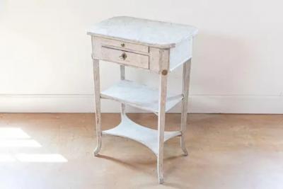 Swedish 1900s Gustavian Style Painted Console Table with Two Drawers and Shelves