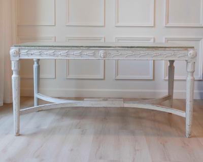 Swedish 1920s Painted Center Table with Green Marble Top